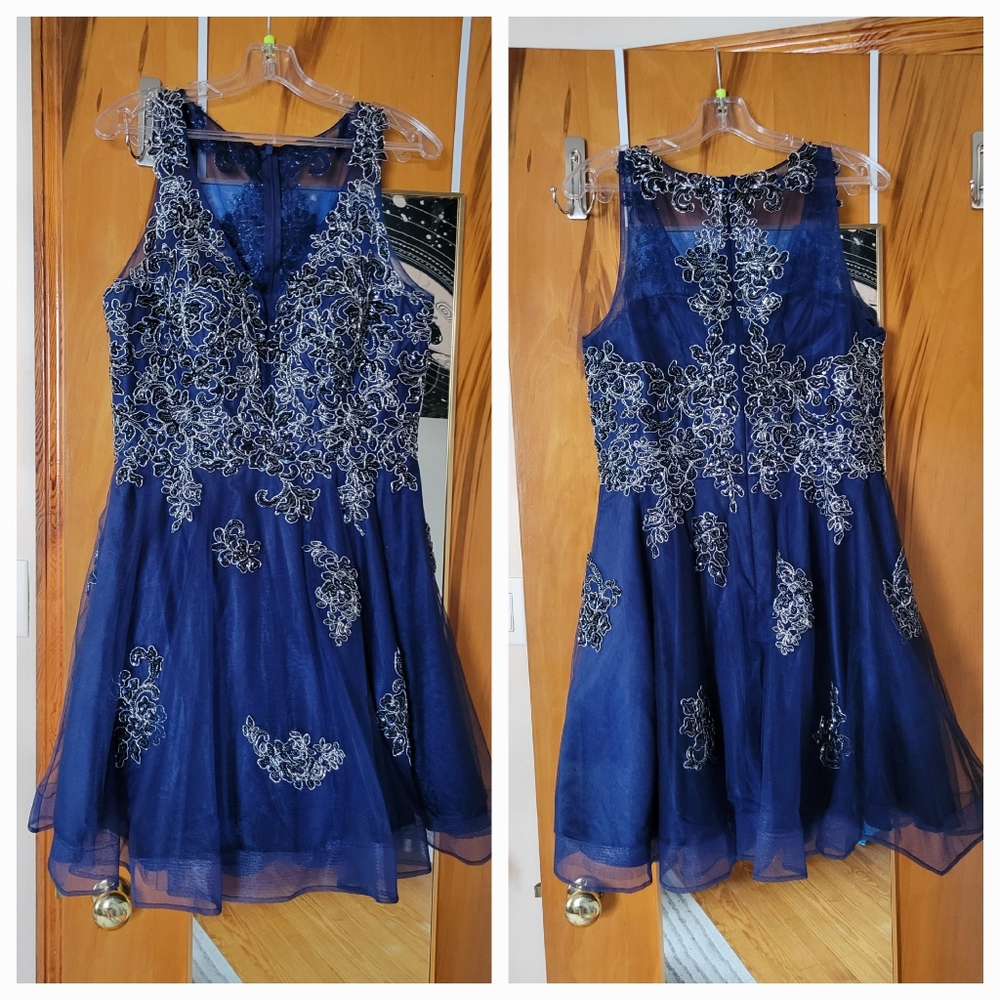 Juliet Blue Embroidered Homecoming Dress